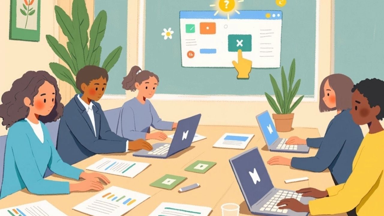 Nonprofit team collaborating on grant writing and compliance with ChatGPT, using laptops, documents, and dashboards with HubSpot, Asana, and Databox icons in Growth’s brand colors.